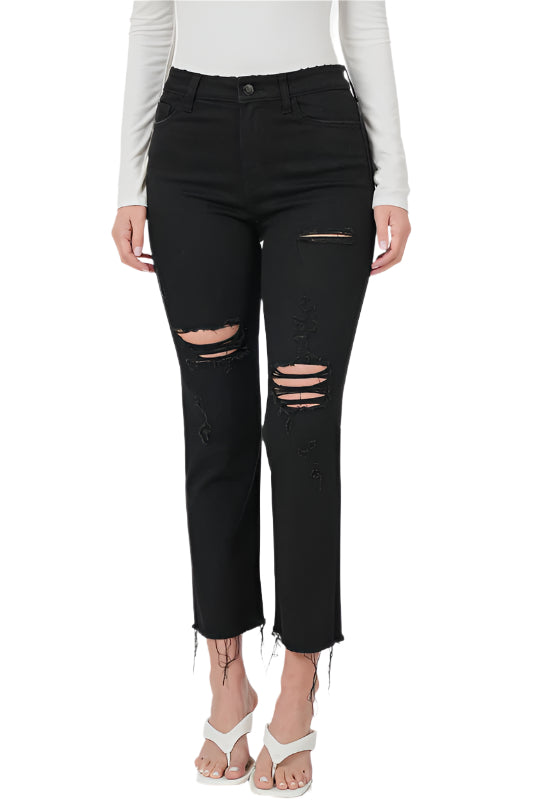 Distressed Raw Hem Cropped Jeans