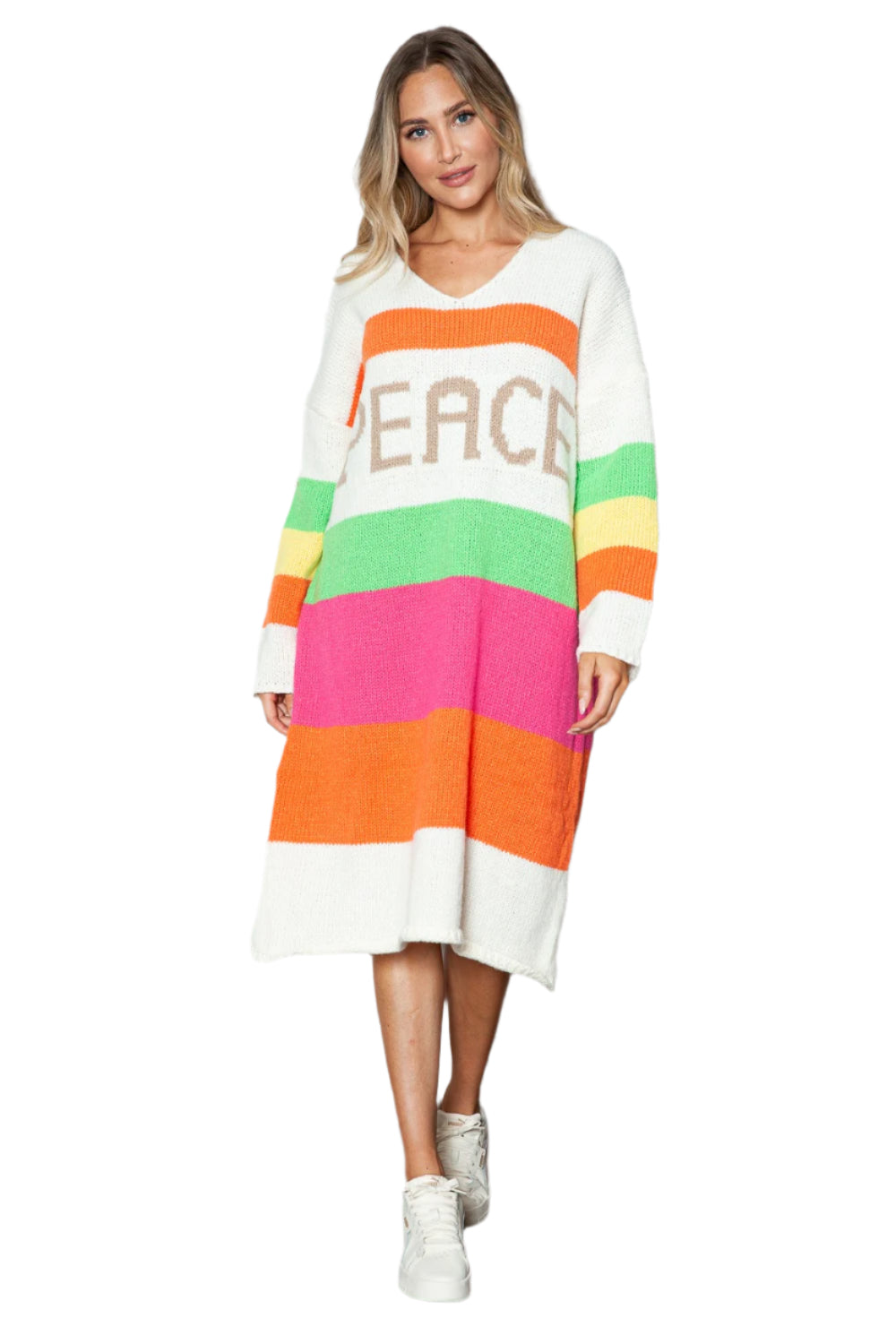 Color Block V-Neck Long Sleeve Sweater Dress