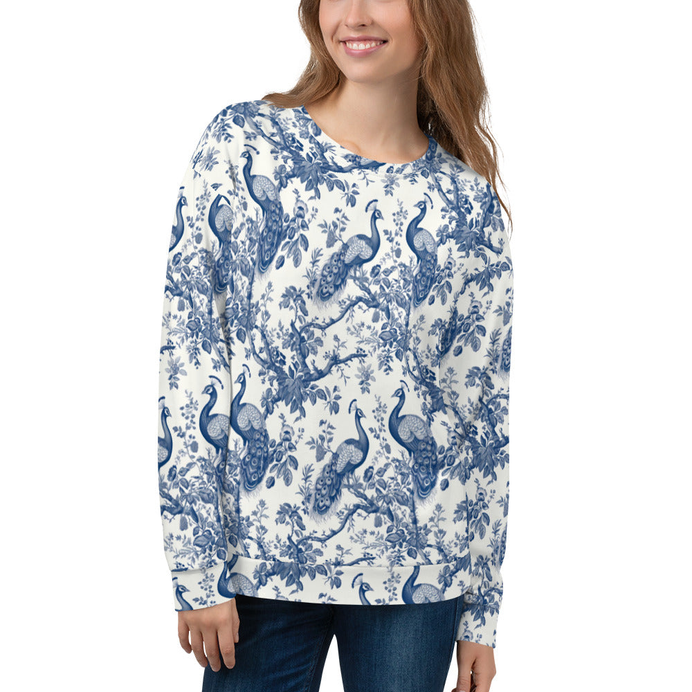 Women's Pullover Soft Fleece Crewneck Sweatshirt, Vintage Pattern Printed