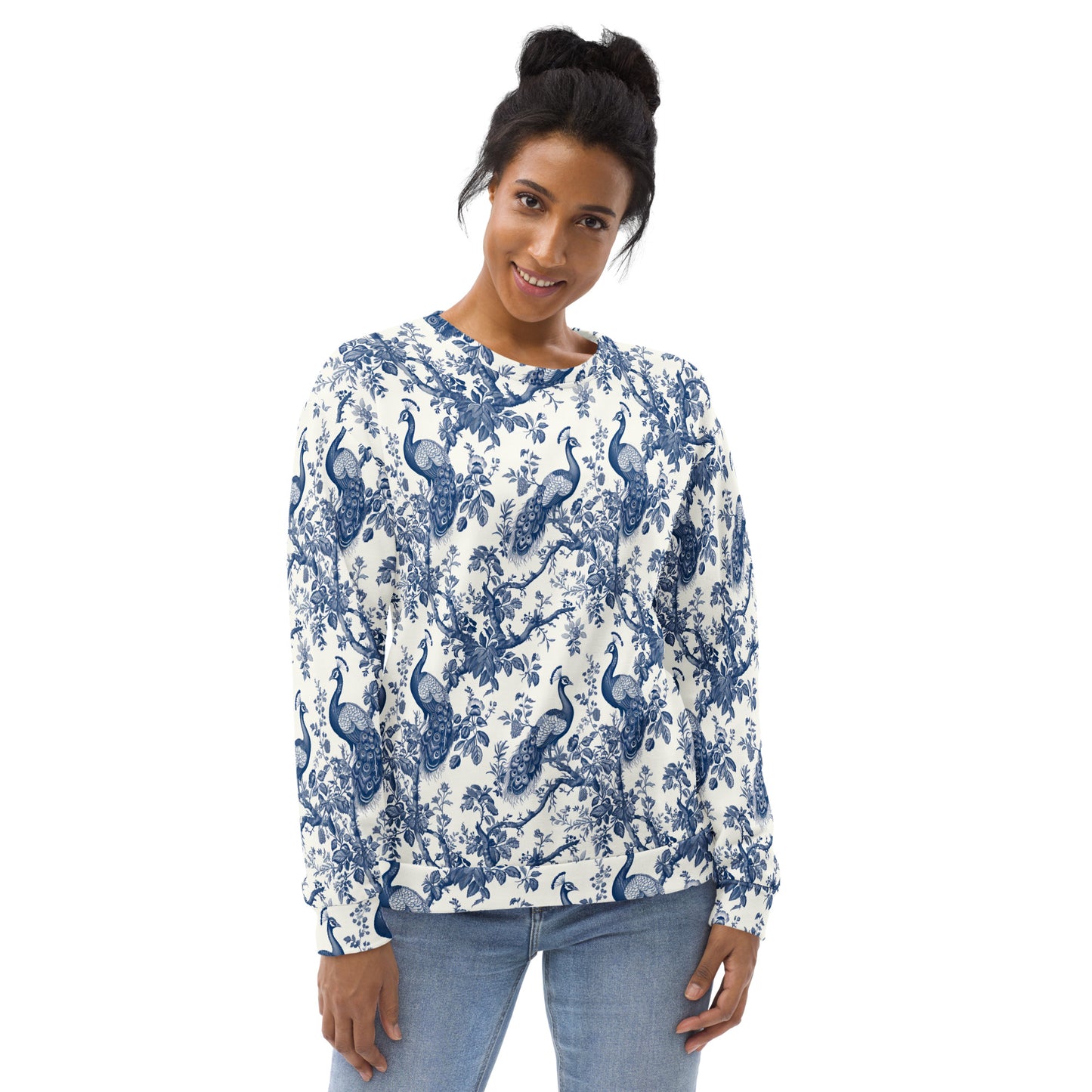 Women's Pullover Soft Fleece Crewneck Sweatshirt, Vintage Pattern Printed