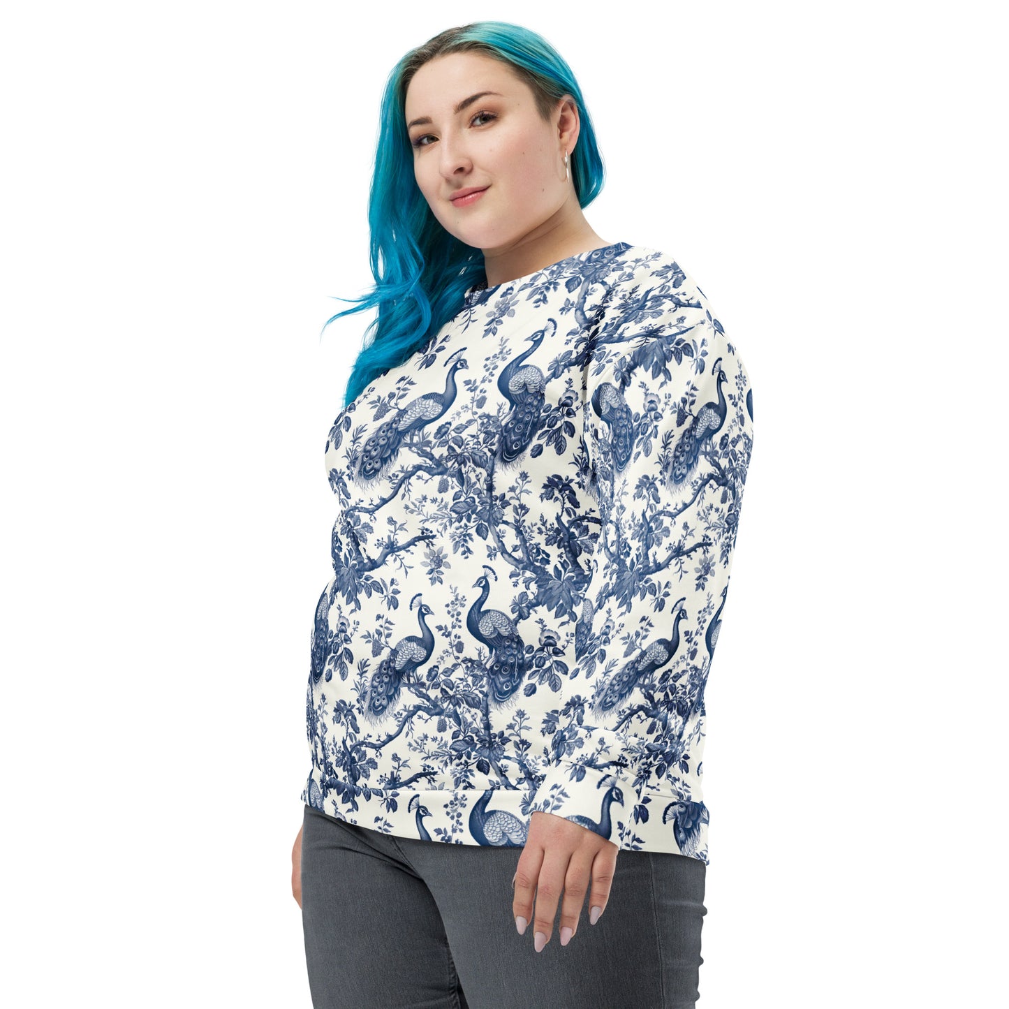 Women's Pullover Soft Fleece Crewneck Sweatshirt, Vintage Pattern Printed
