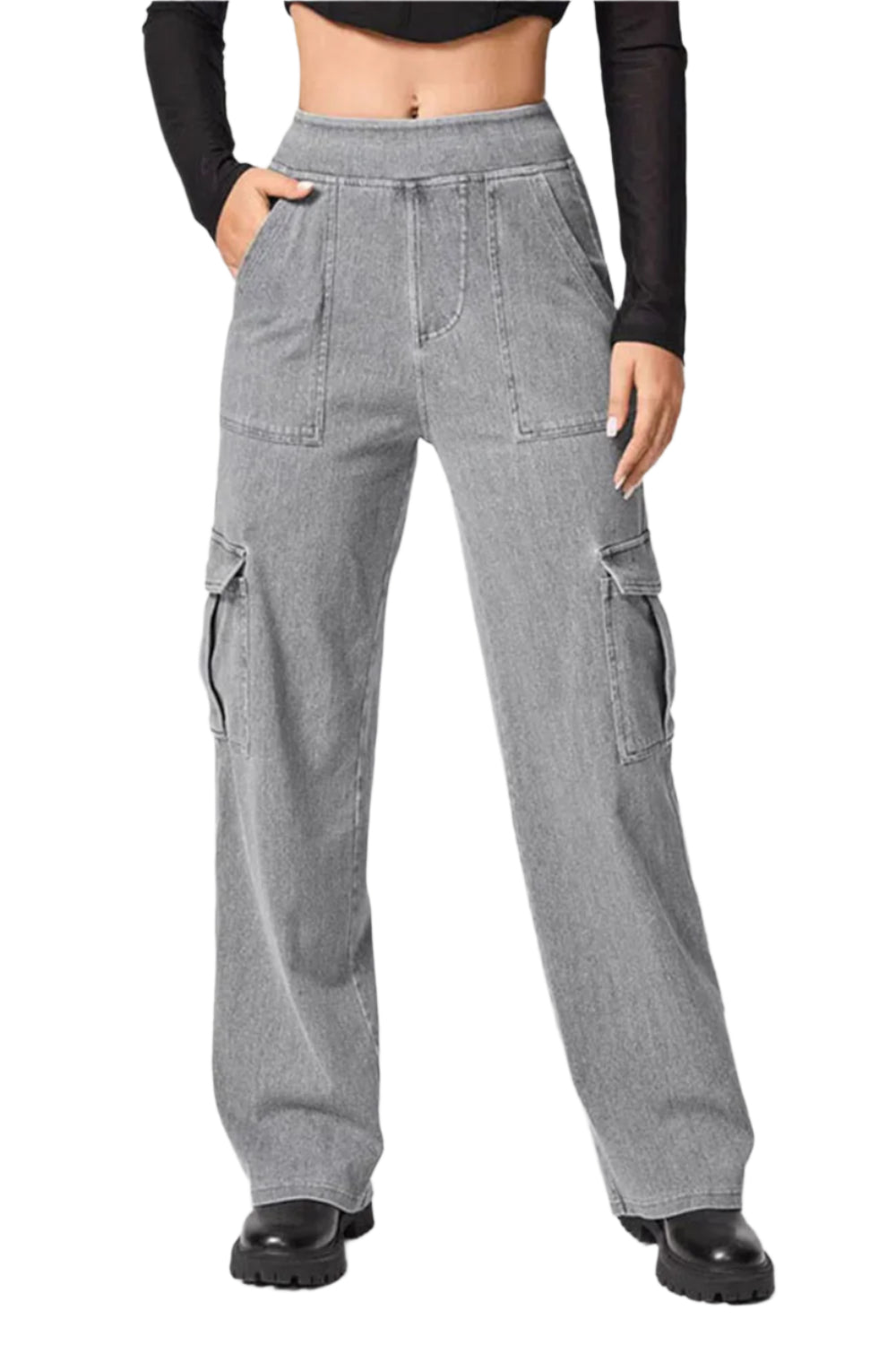 High Waist Straight Leg Cargo Jeans