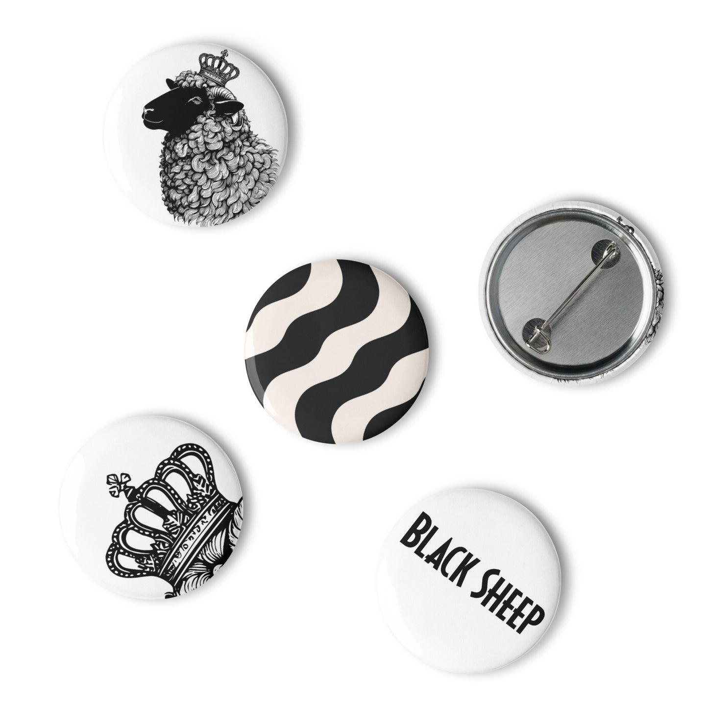 Set of pin buttons, Black Sheep