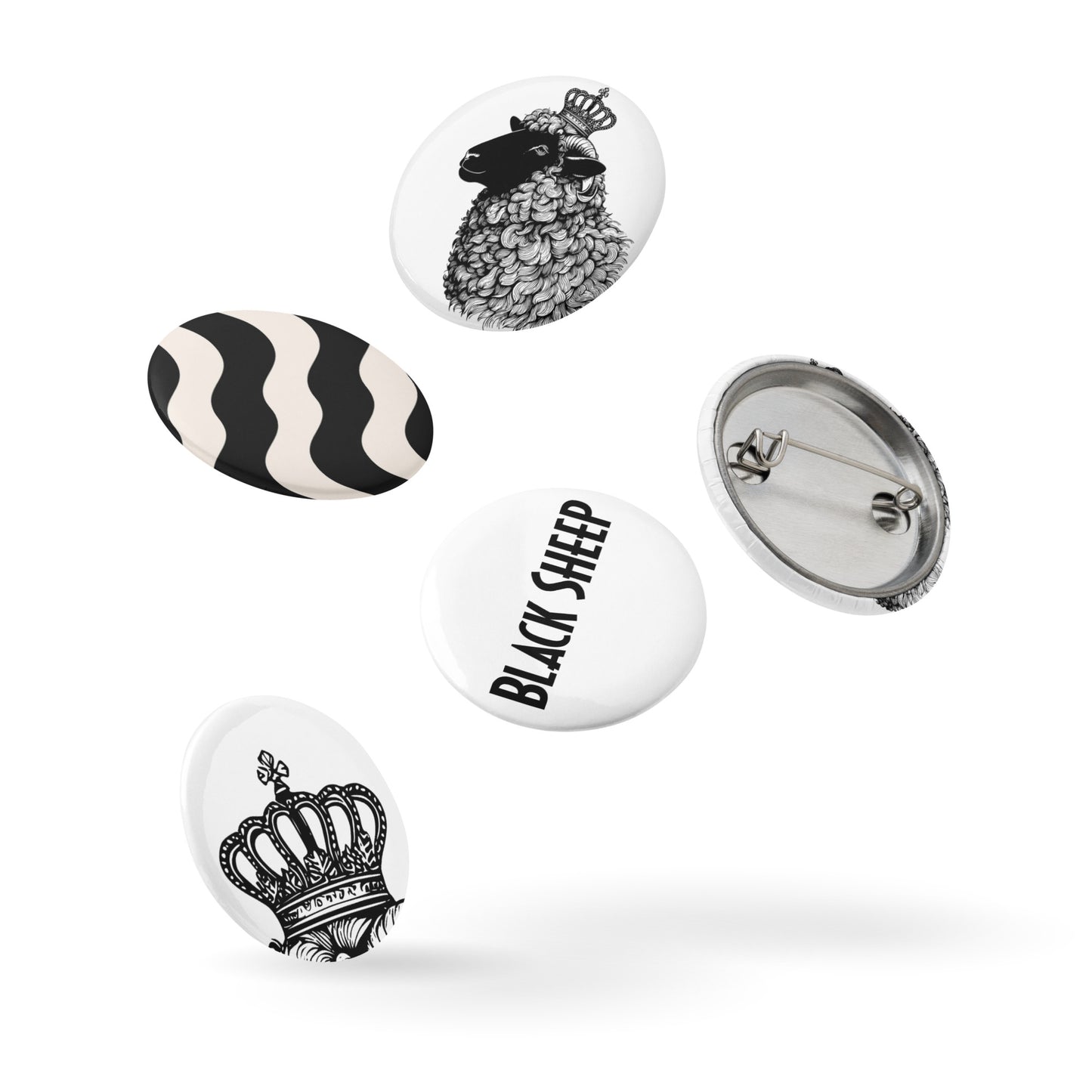 Set of pin buttons, Black Sheep