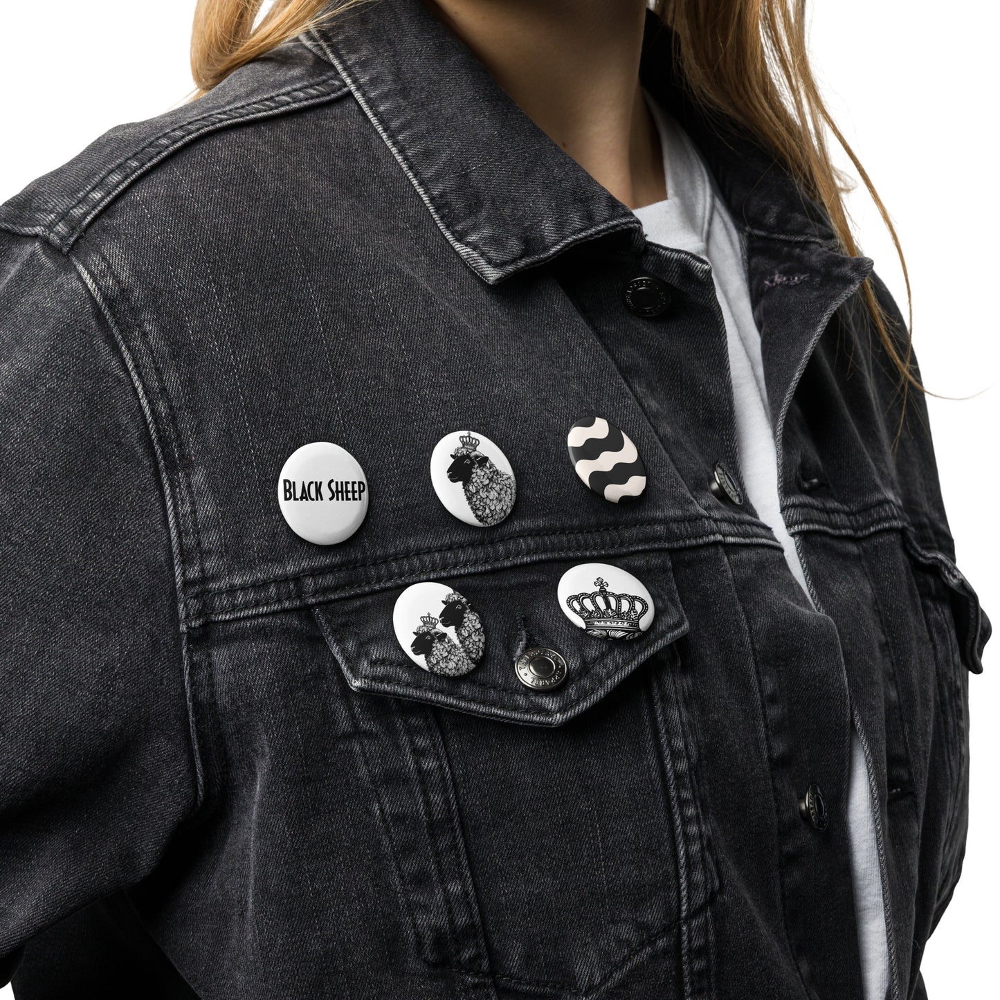 Set of pin buttons, Black Sheep