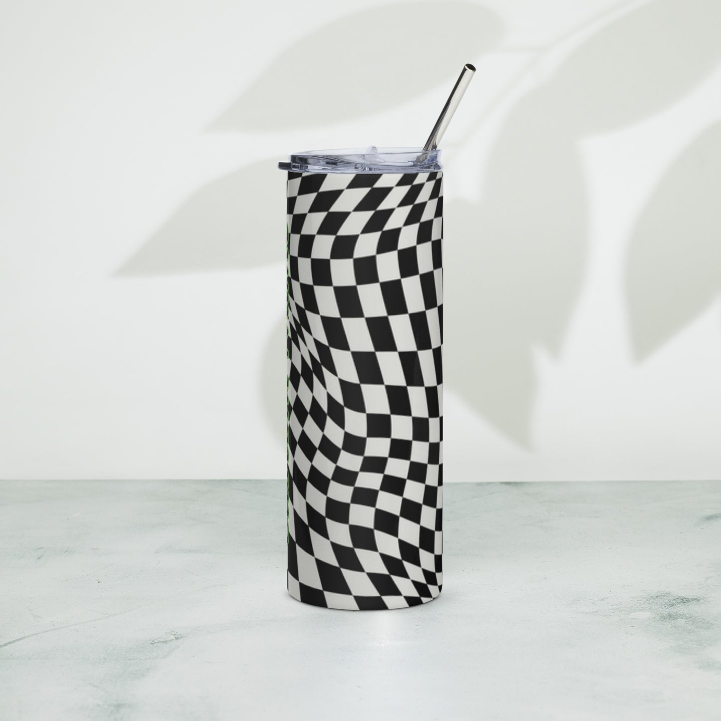 Custom Name Stainless Steel Tumbler Checkered Print
