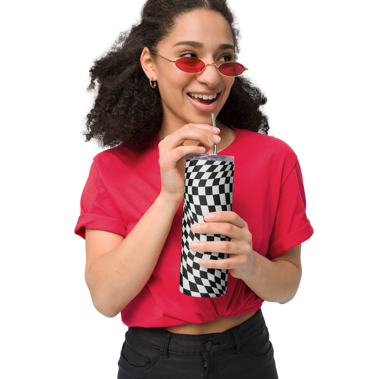 Custom Name Stainless Steel Tumbler Checkered Print