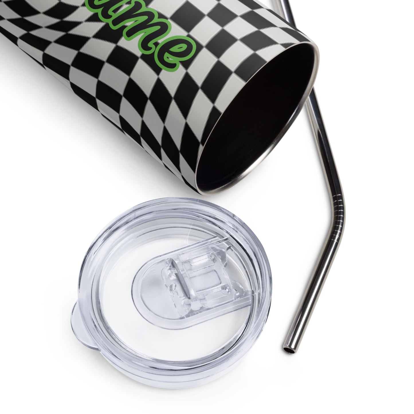 Custom Name Stainless Steel Tumbler Checkered Print