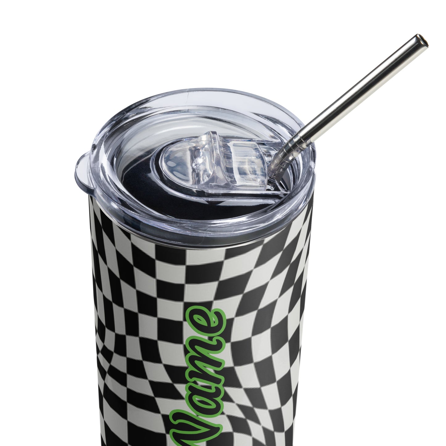 Custom Name Stainless Steel Tumbler Checkered Print