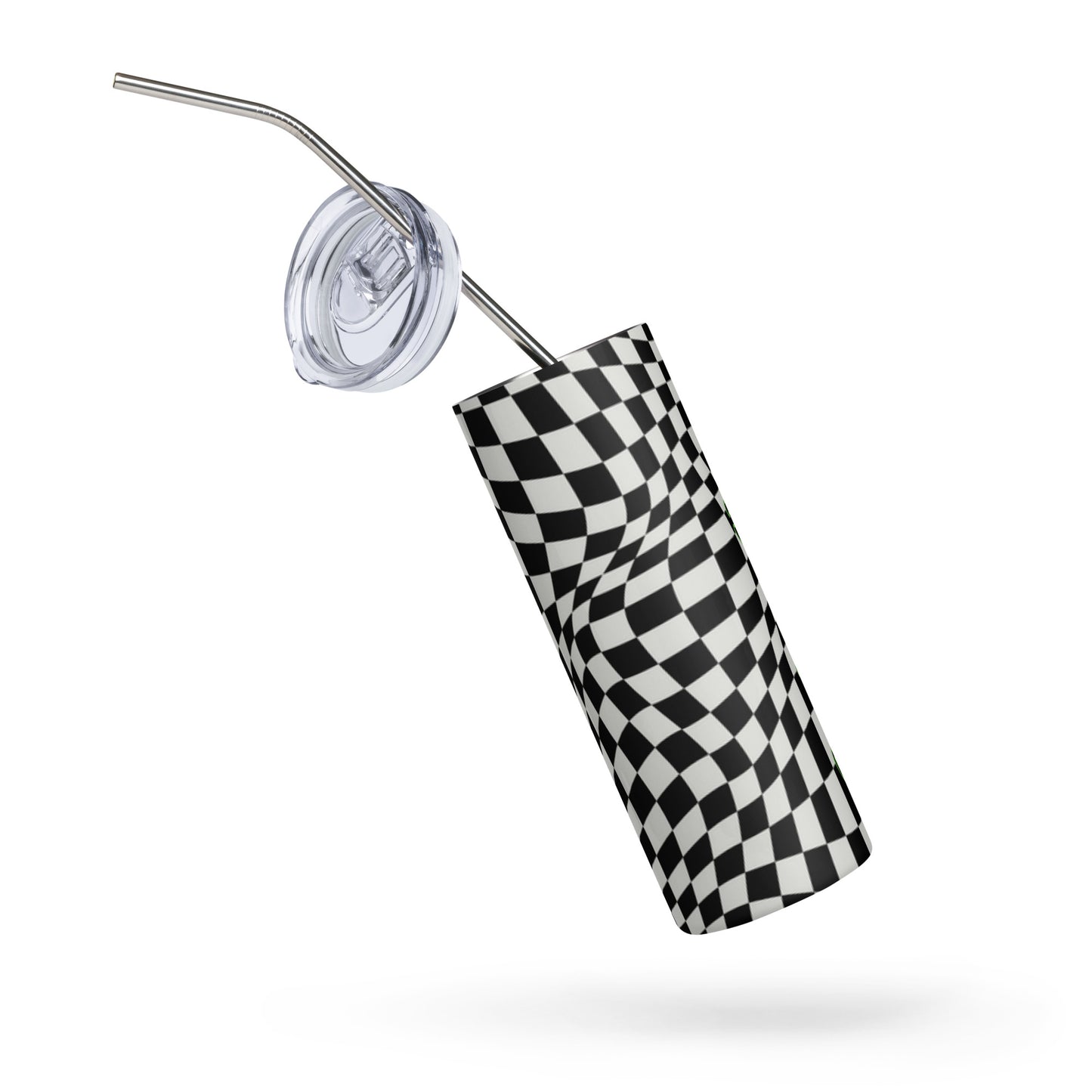 Custom Name Stainless Steel Tumbler Checkered Print