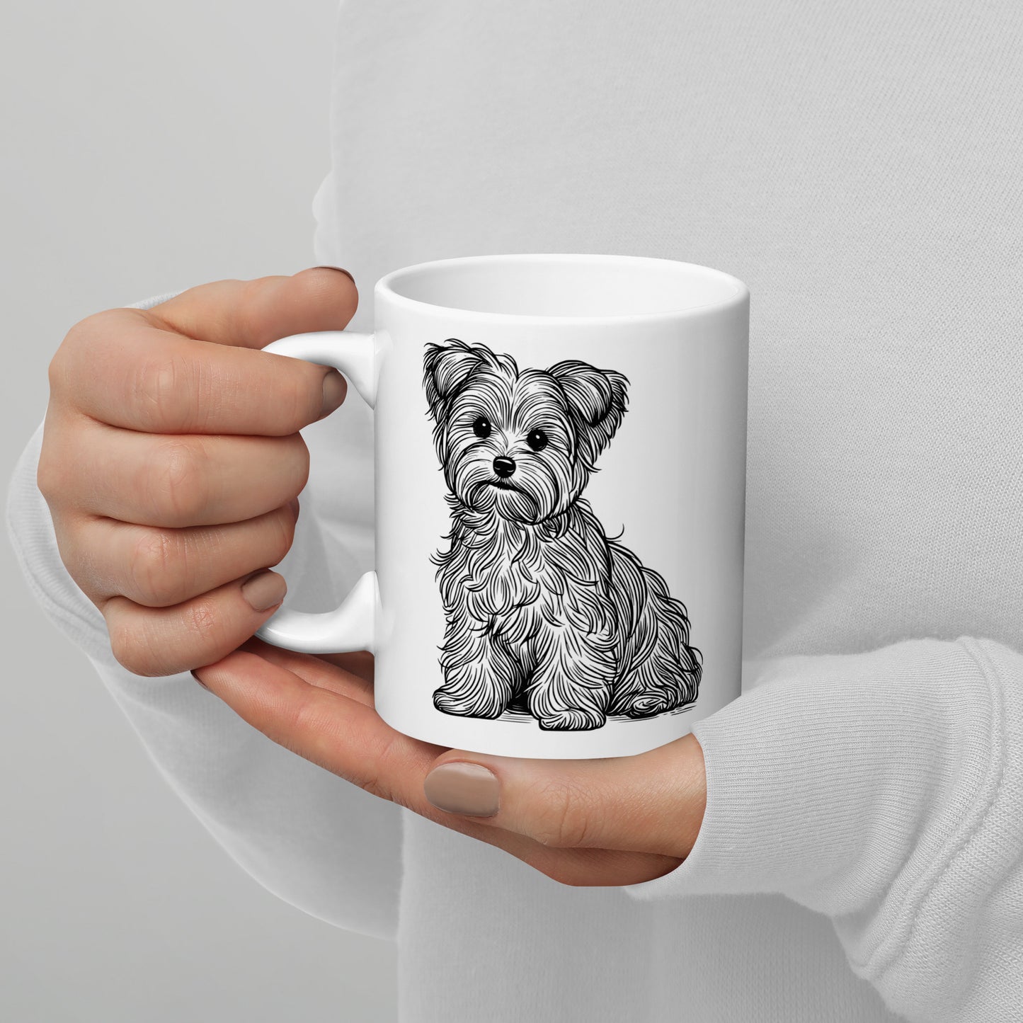 White Glossy Mug, Yorkipoo Dog Graphic