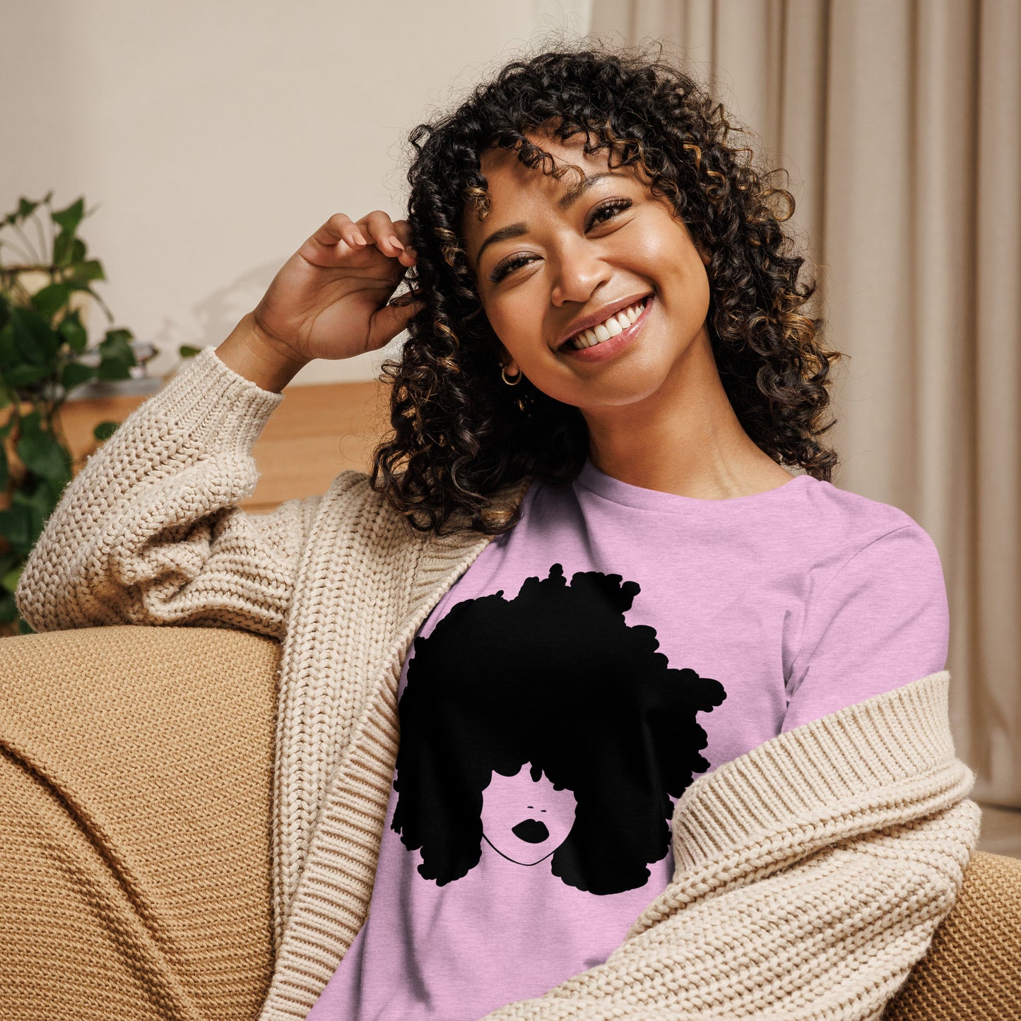 Women's Relaxed T-Shirt, Curly Afro