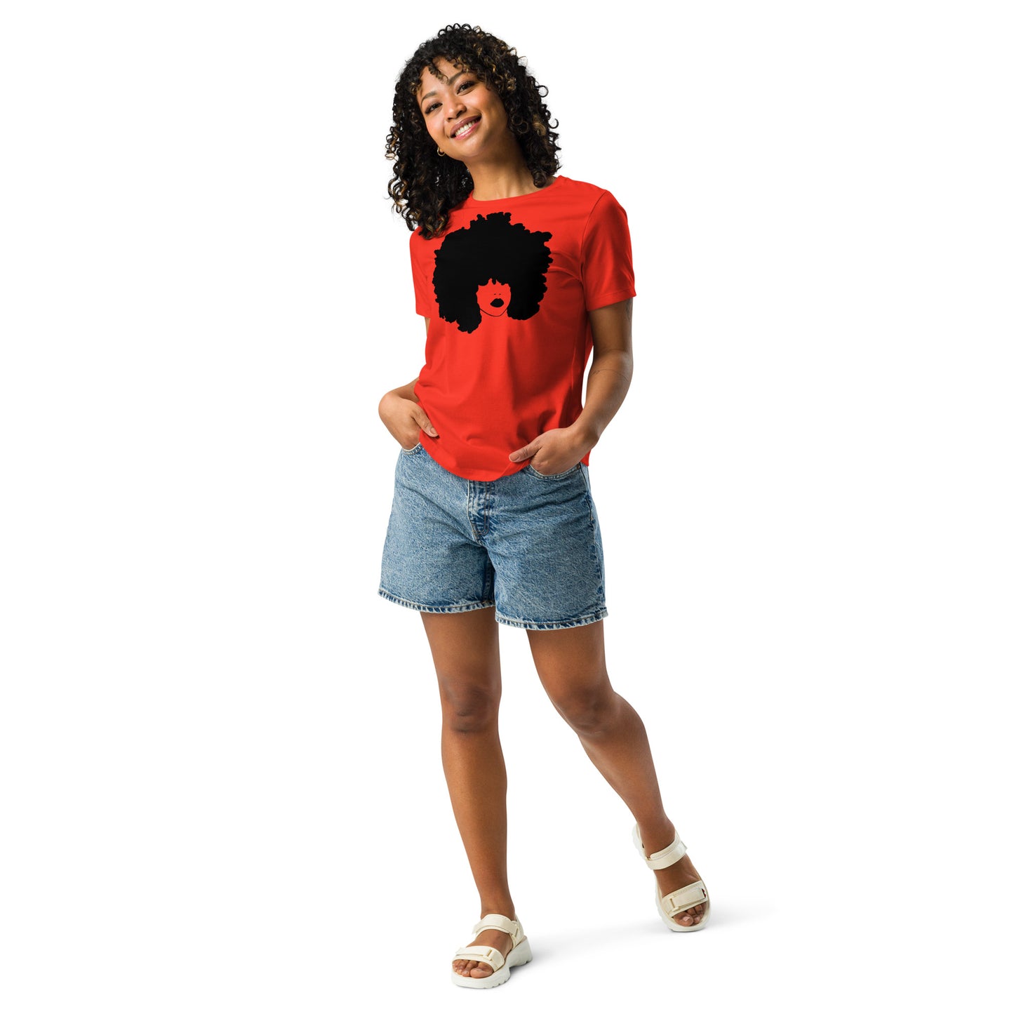 Women's Relaxed T-Shirt, Curly Afro