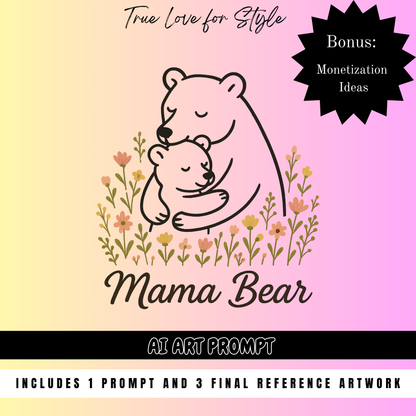 Mother’s Day AI Prompt – Mama Bear Art + Final Artwork – Perfect for POD & Digital Sellers | Midjourney + Creative Fabrica Flow
