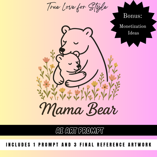 Mother’s Day AI Prompt – Mama Bear Art + Final Artwork – Perfect for POD & Digital Sellers | Midjourney + Creative Fabrica Flow