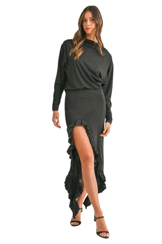 Backless Asymmetric Ruffle Hem Dress
