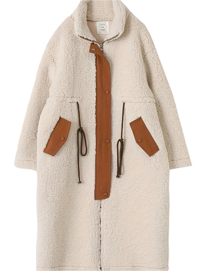 Drawstring Zip Up Turtleneck Sherpa Coat