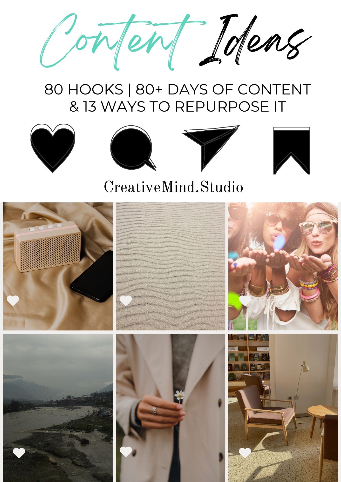 Content Ideas 80+ DAYS OF CONTENT  & 13 WAYS TO REPURPOSE IT | eBook w/ PLR