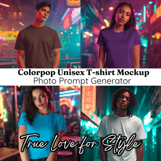 ColorPop Unisex T-Shirt Mockup Photo Prompt Generator | (Join the Community to Access)