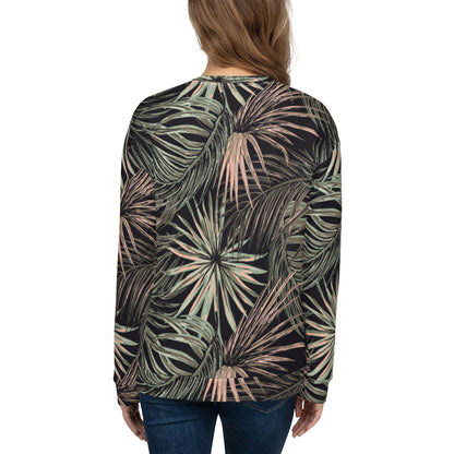 Women's Pullover Soft Fleece Crewneck Sweatshirt, Plant Printed Pattern
