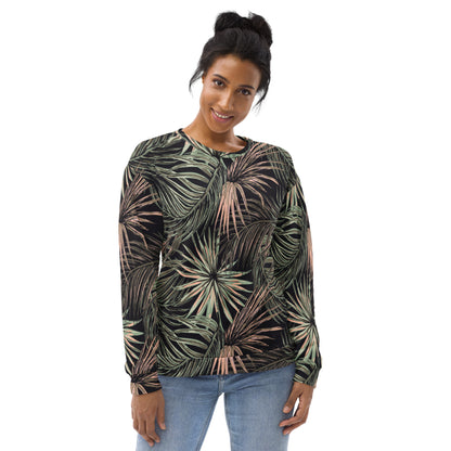 Women's Pullover Soft Fleece Crewneck Sweatshirt, Plant Printed Pattern