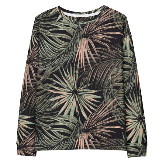 Women's Pullover Soft Fleece Crewneck Sweatshirt, Plant Printed Pattern