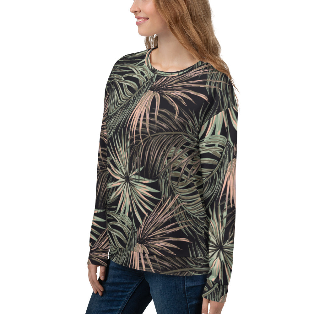 Women's Pullover Soft Fleece Crewneck Sweatshirt, Plant Printed Pattern