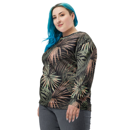 Women's Pullover Soft Fleece Crewneck Sweatshirt, Plant Printed Pattern