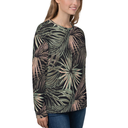 Women's Pullover Soft Fleece Crewneck Sweatshirt, Plant Printed Pattern