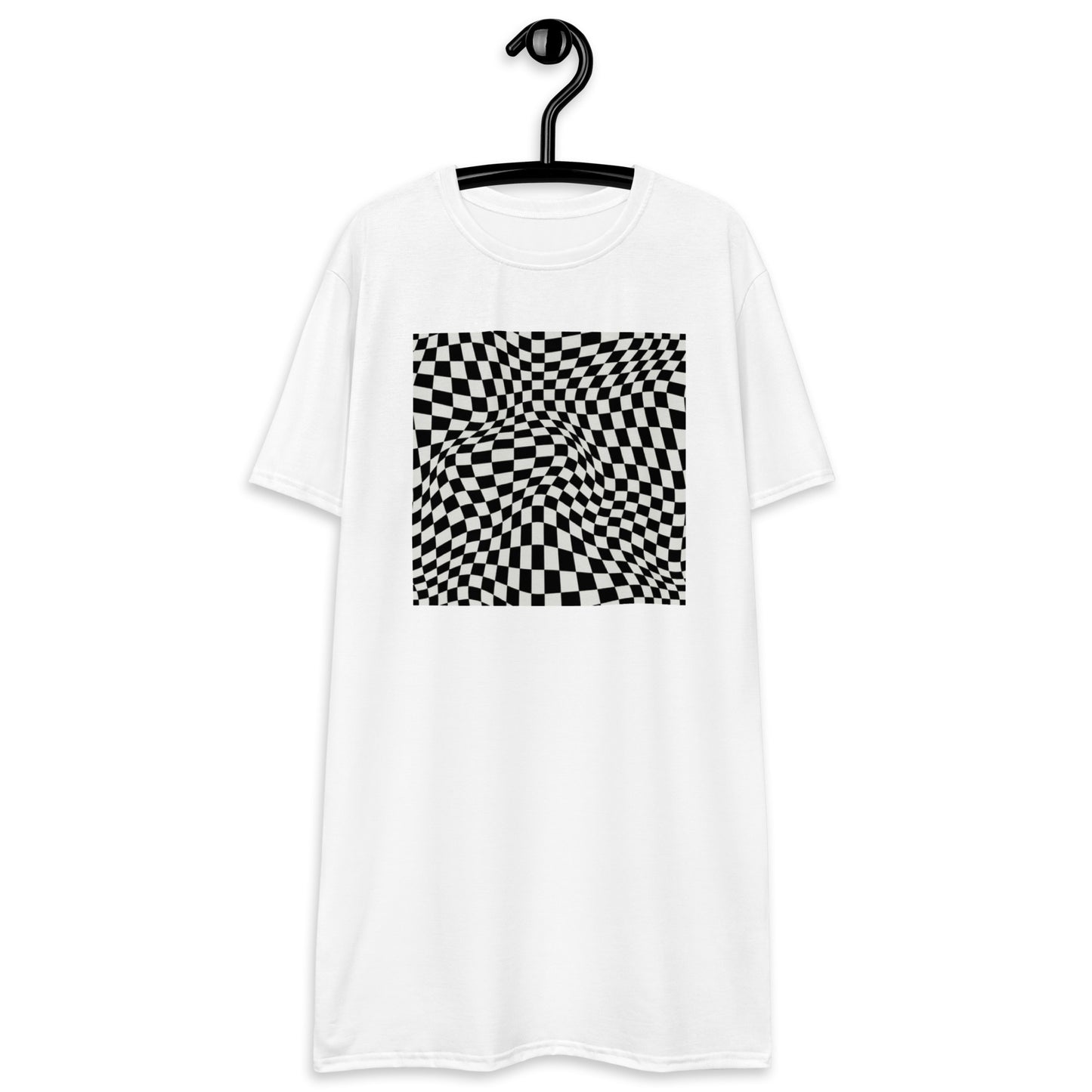 Women's Casual Black and White Checkered Graphic T-shirt Dress