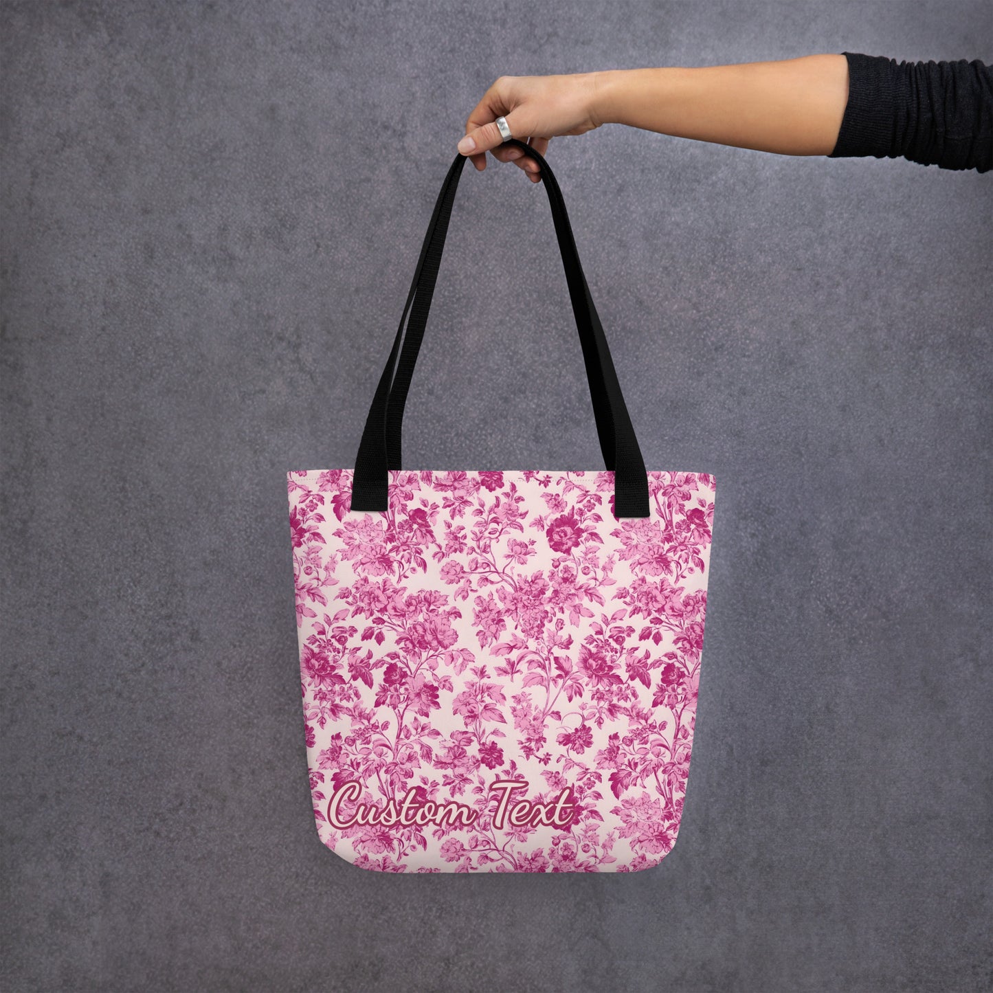 Custom Text Tote Bag Pink French Toile