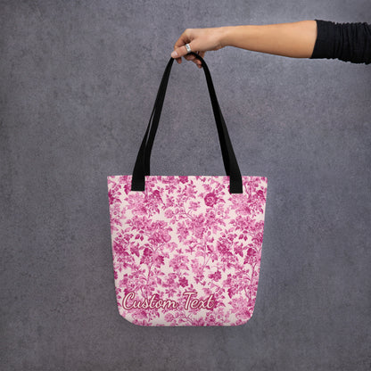 Custom Text Tote Bag Pink French Toile