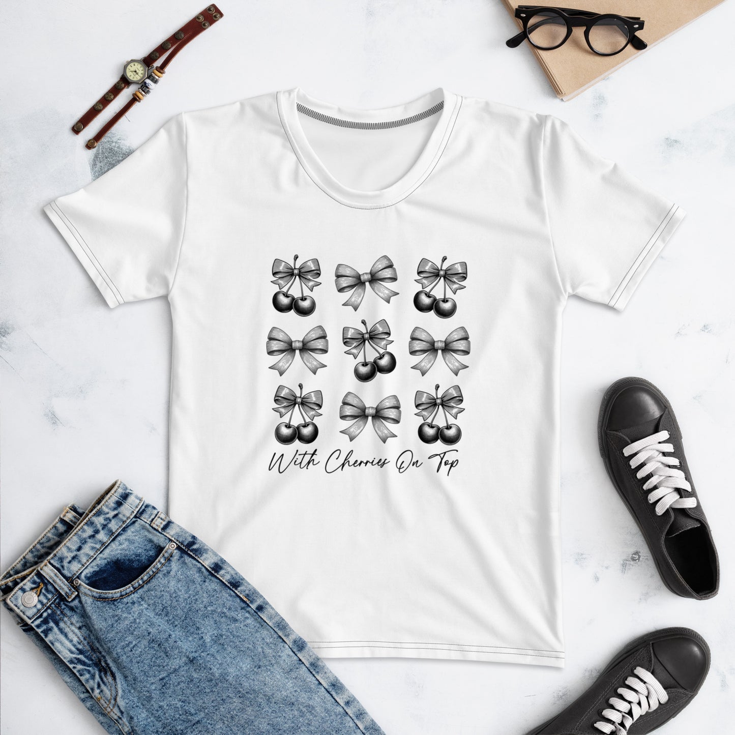 Women's Casual Cherries and Bows Fashion Top