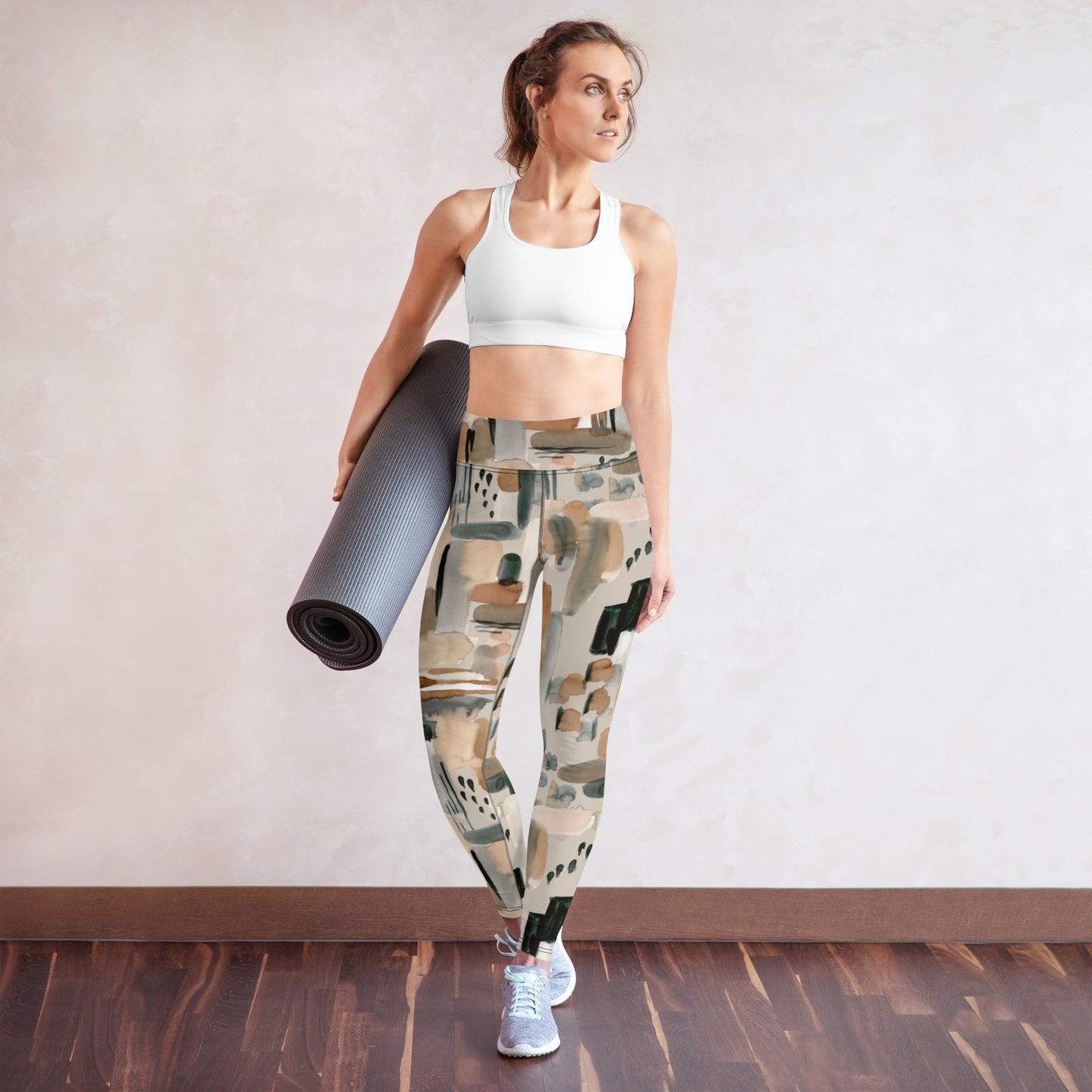 Women's Workout Yoga Leggings, Brush Stroke Printed Pattern