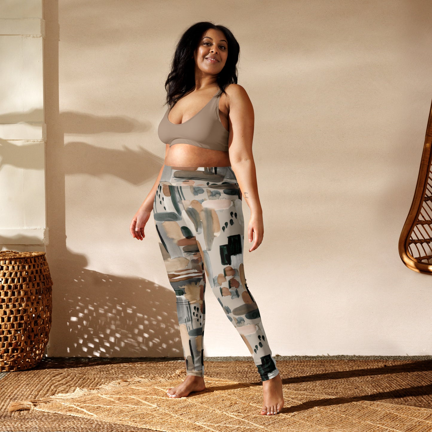 Women's Workout Yoga Leggings, Brush Stroke Printed Pattern