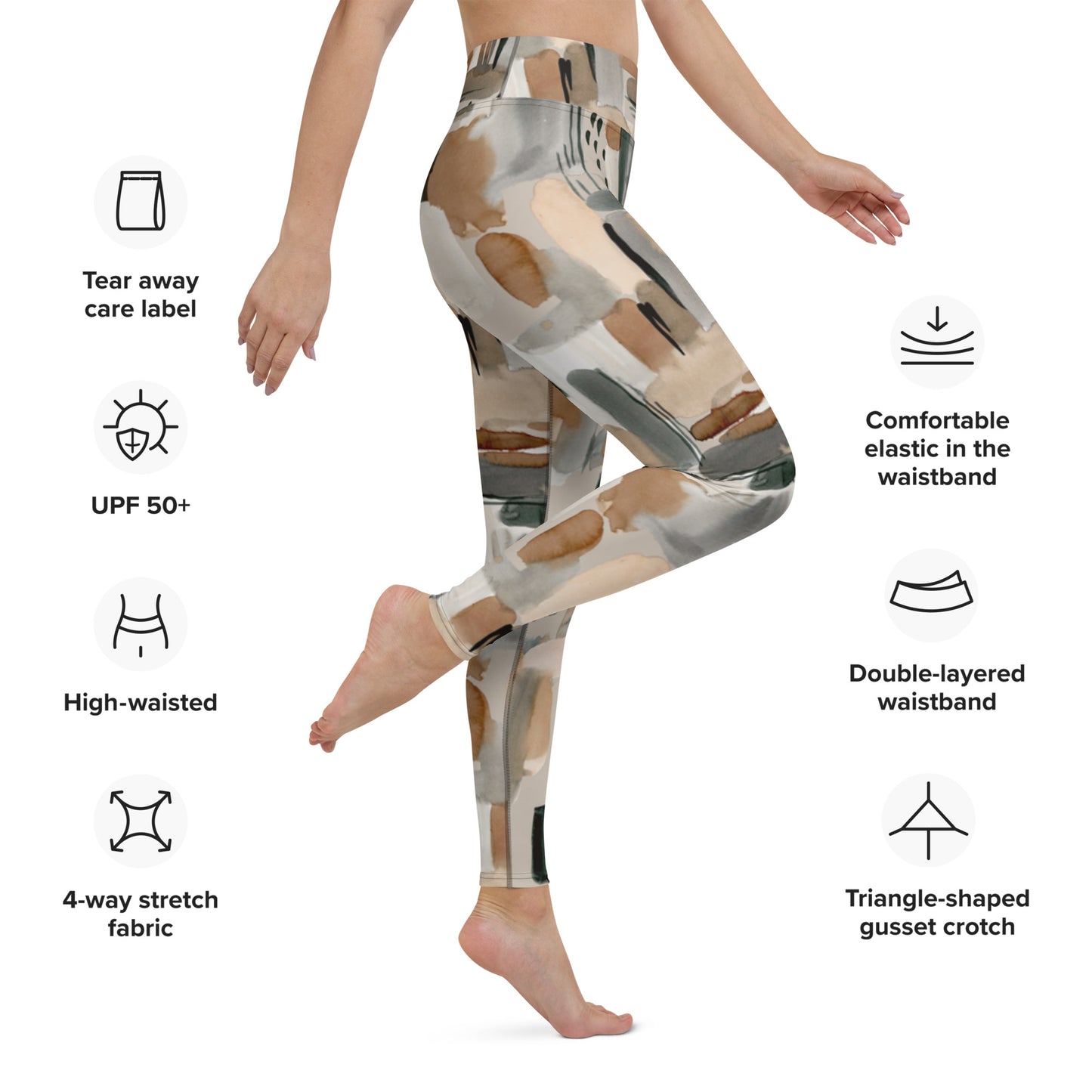 Women's Workout Yoga Leggings, Brush Stroke Printed Pattern