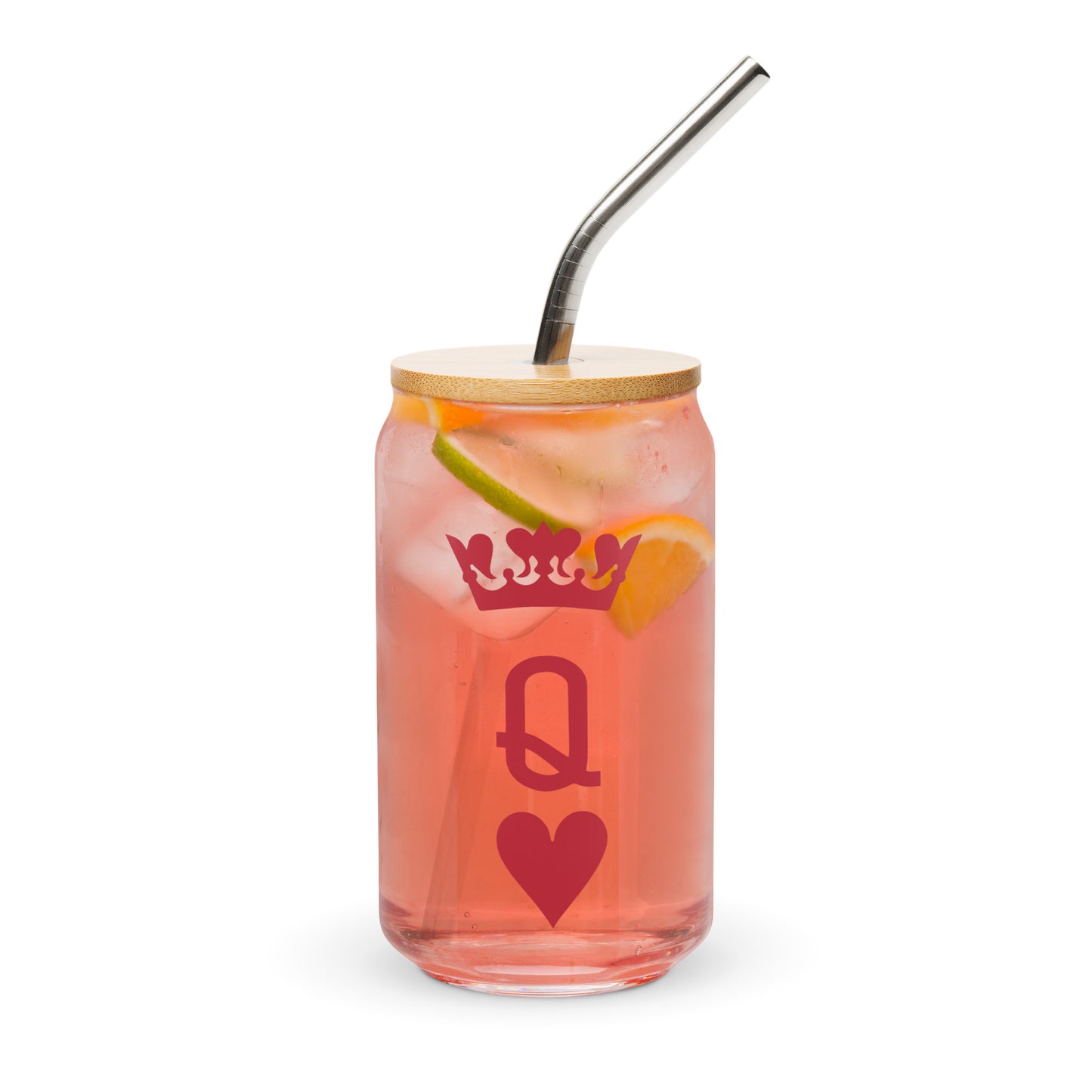Can-shaped Glassware Queen of Hearts Graphic