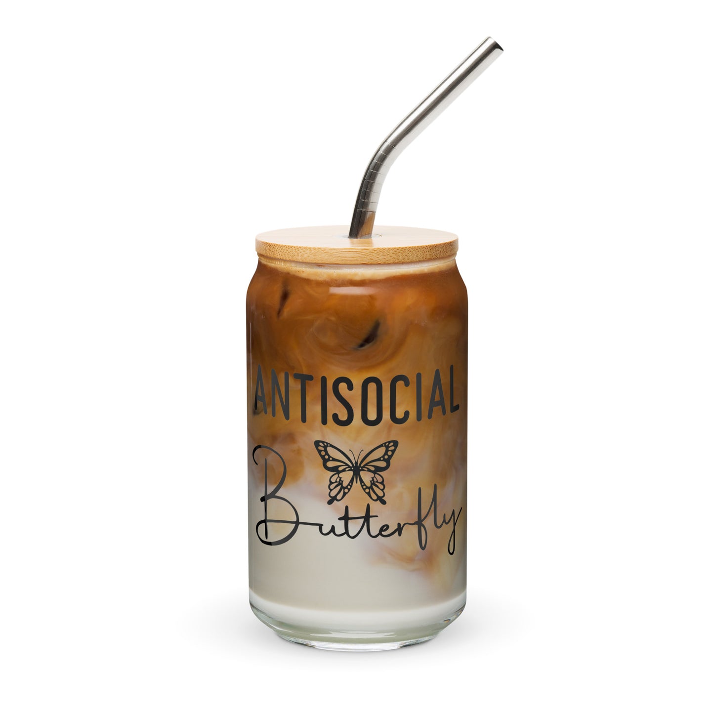 Can-shaped Glassware Anti Social Butterfly Graphic