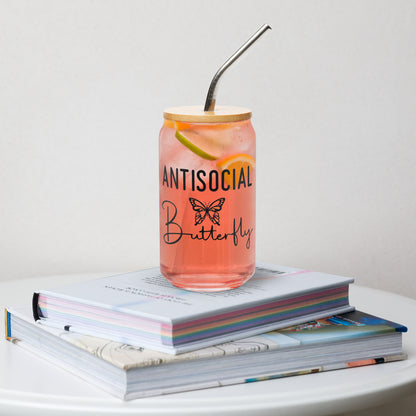 Can-shaped Glassware Anti Social Butterfly Graphic