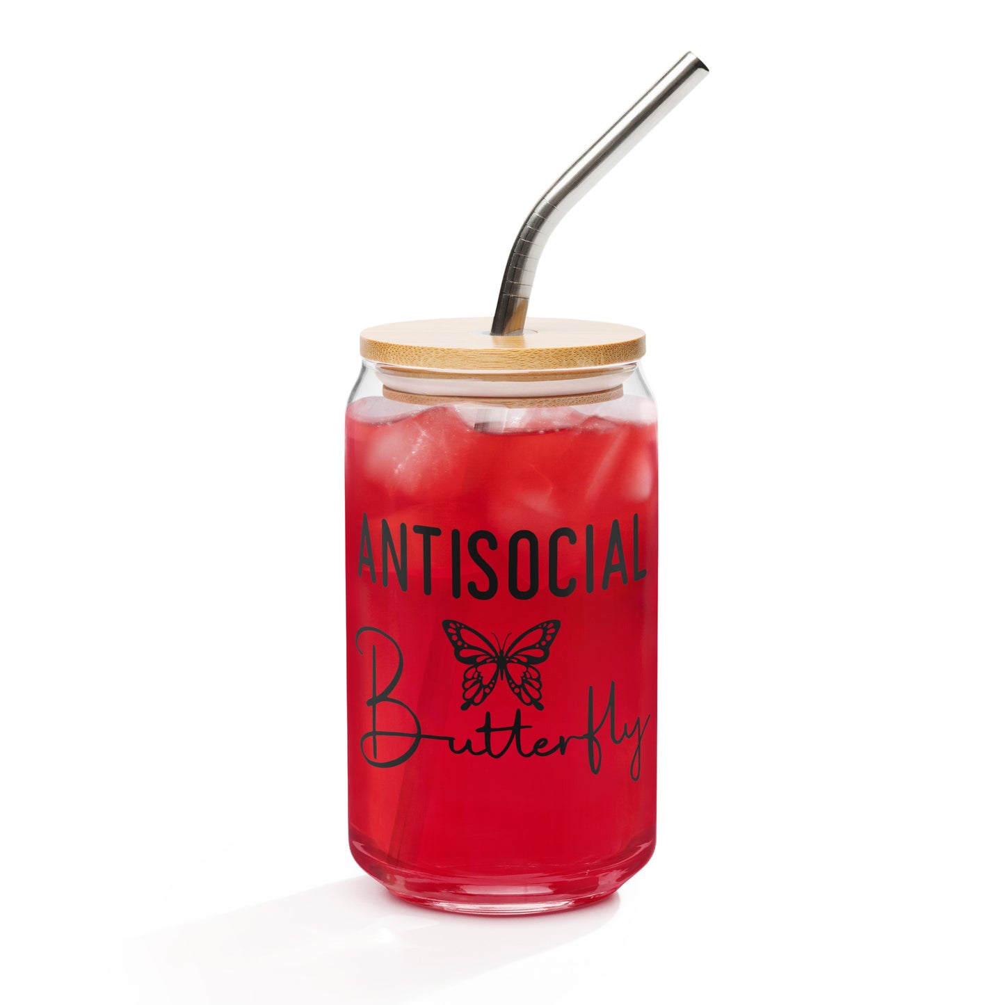Can-shaped Glassware Anti Social Butterfly Graphic