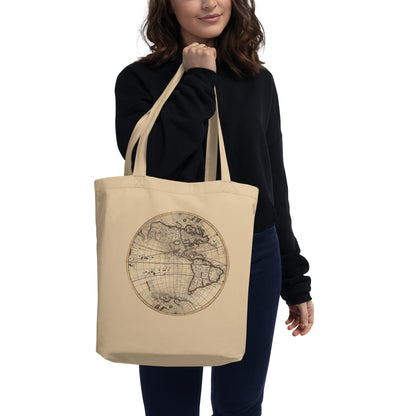 Eco Tote Bag 100% Certified Organic Cotton, Vintage Globe Graphic