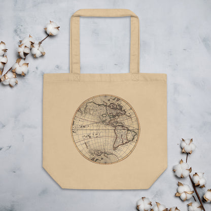 Eco Tote Bag 100% Certified Organic Cotton, Vintage Globe Graphic