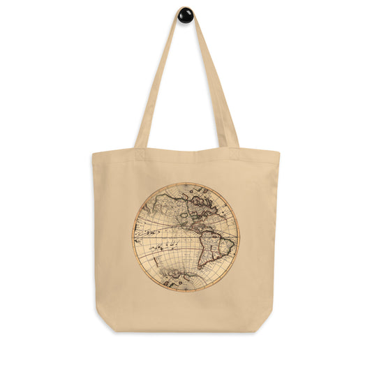 Eco Tote Bag 100% Certified Organic Cotton, Vintage Globe Graphic