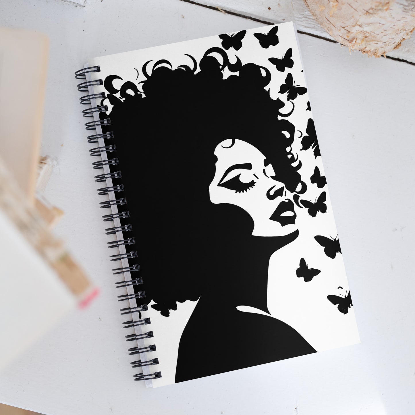Journal Notebook Spiral Metal Binding, 140 Dotted Pages Soft Cover, Curly Afro Graphic