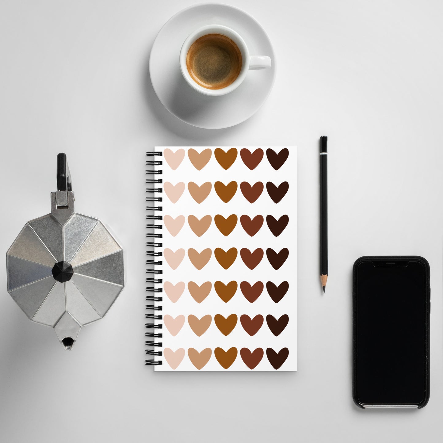 Journal Notebook Spiral Metal Binding, 140 Dotted Pages Soft Cover, Hearts Graphic