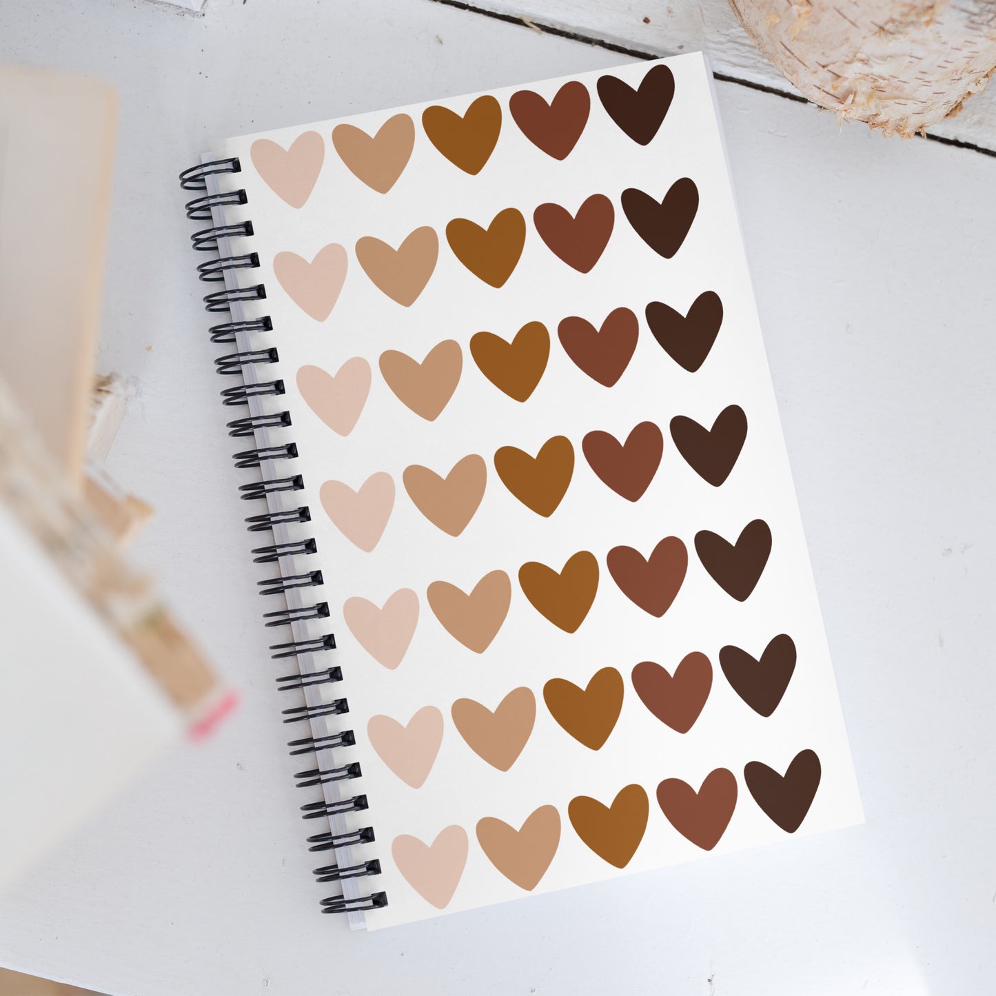 Journal Notebook Spiral Metal Binding, 140 Dotted Pages Soft Cover, Hearts Graphic