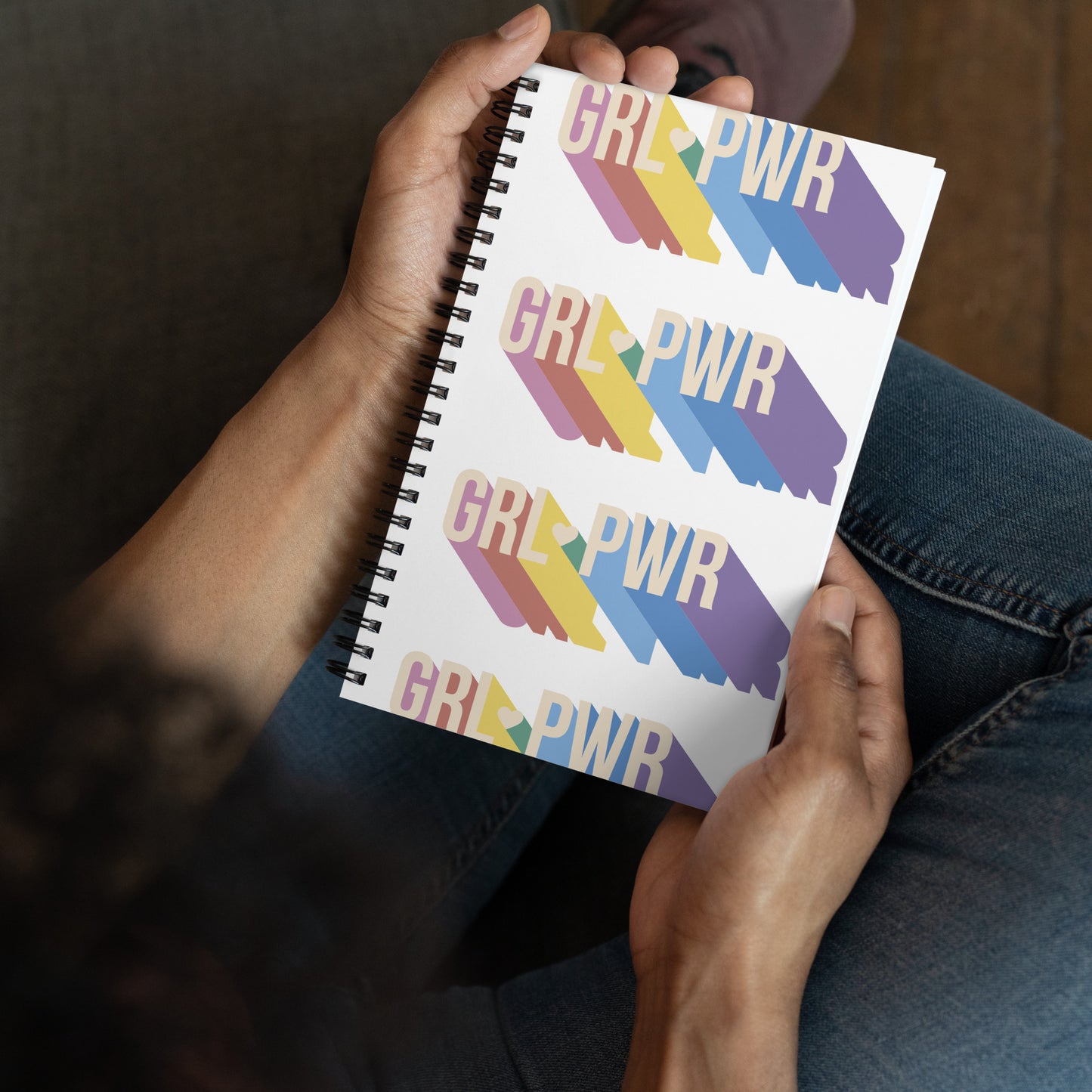 Journal Notebook Spiral Metal Binding, 140 Dotted Pages Soft Cover, Girl Power Print Graphic
