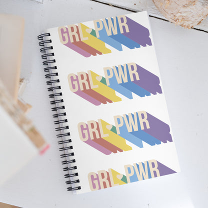 Journal Notebook Spiral Metal Binding, 140 Dotted Pages Soft Cover, Girl Power Print Graphic