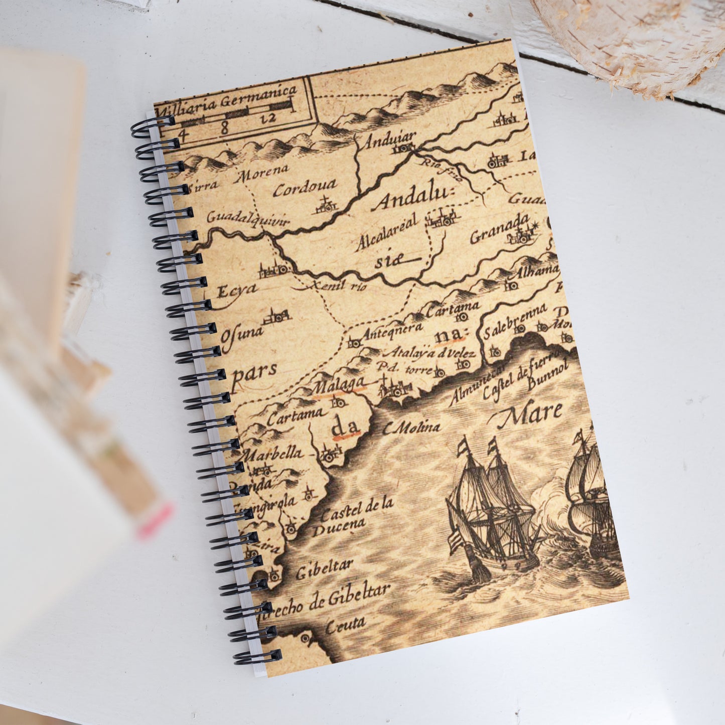Journal Notebook Spiral Metal Binding, 140 Dotted Pages Soft Cover, Vintage Map Graphic