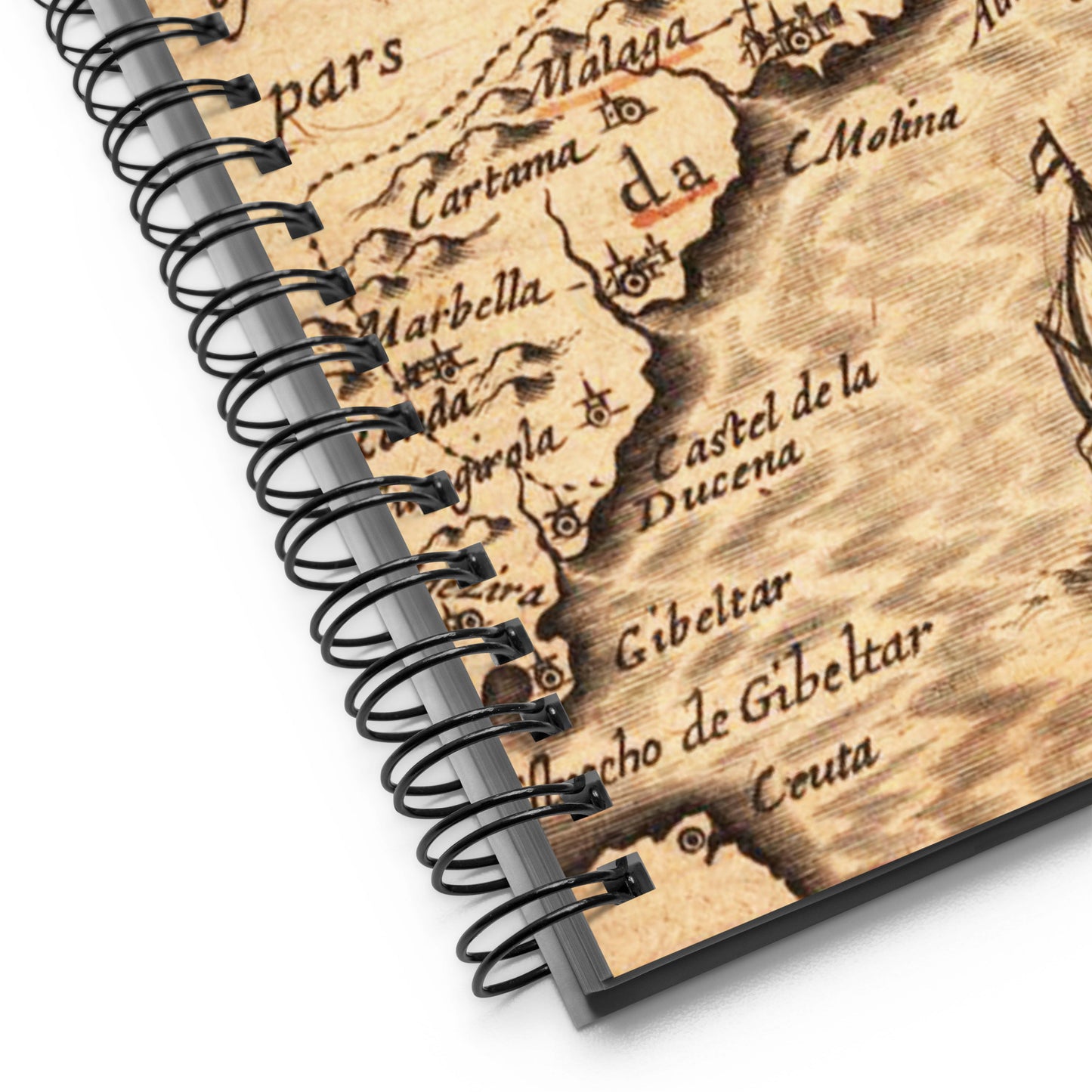 Journal Notebook Spiral Metal Binding, 140 Dotted Pages Soft Cover, Vintage Map Graphic